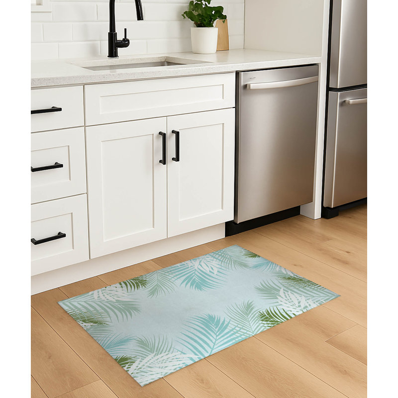 Tapis de cuisine léger antidérapant Waving Palm, Bleu, Rectangle 5 pi x 7 pi