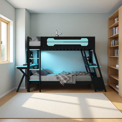 Bunk Bed With Two Built-In Gaming Desks