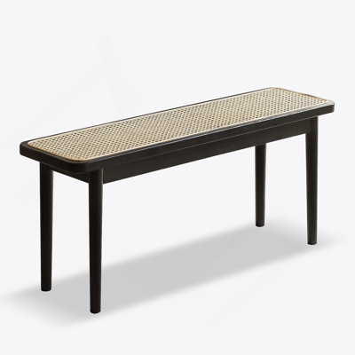 Banc de salle à manger en bois massif de style moderne avec détails en rotin, parfait pour la chambre à coucher, le vestibule et le salon