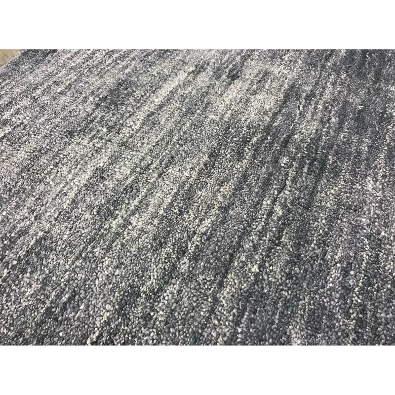 Tapis gris noué à la main de haute qualité, Rectangle 6 pi x 9 pi