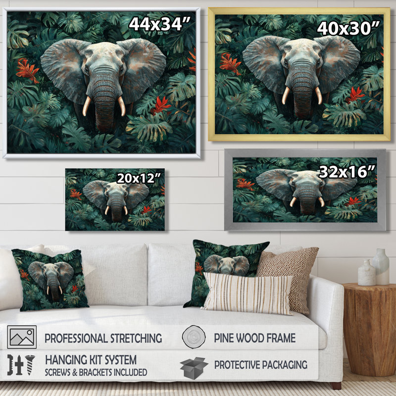 Portrait d'éléphant dans la jungle - éléphant, art mural, Reproduction encadrée d'une seule photo, H 30 po x l 40 po, Doré