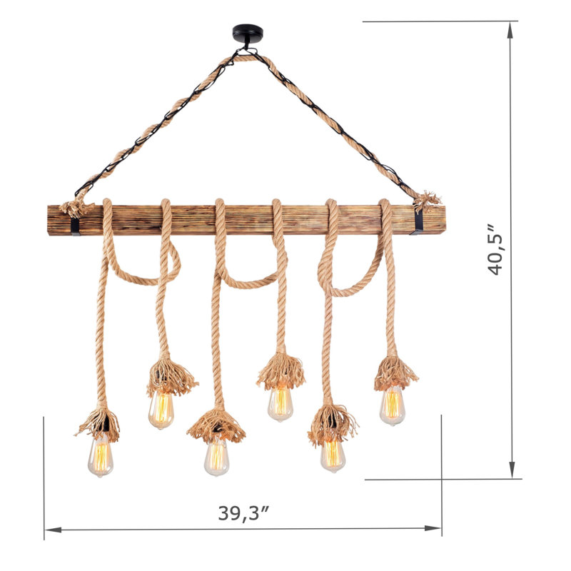 Lustre géométrique unique à 6 lumières avec accents de corde Clair