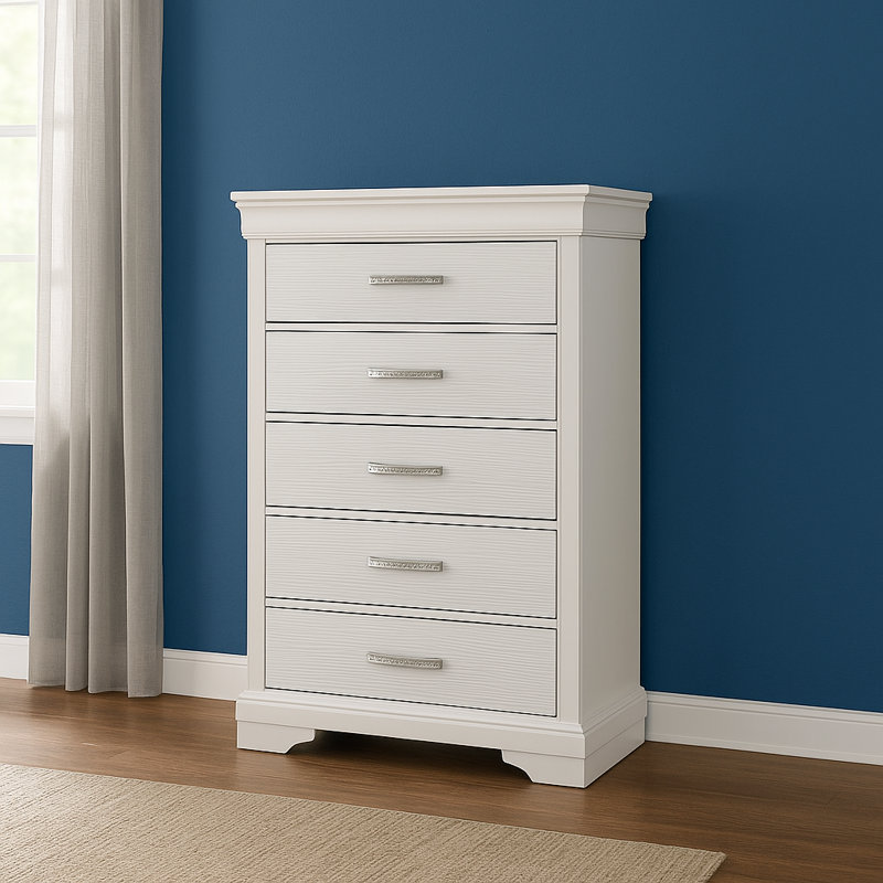 Commode 5 tiroirs Mayodan, Blanc