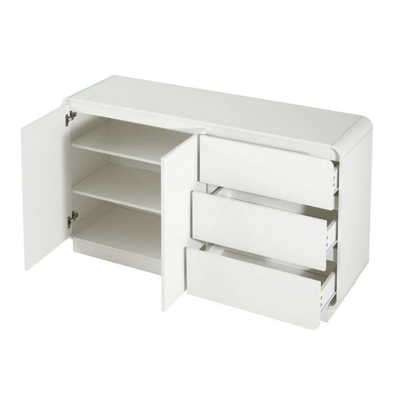 Buffet moderne blanc avec 2 portes et 3 tiroirs, rangement polyvalent pour la salle à manger et le salon, Blanc