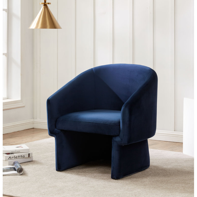 Fauteuil demi-tonneau rembourré Mia, Velours marine