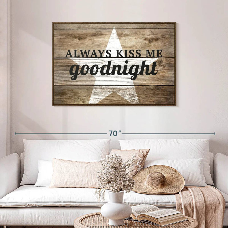 Plaque murale Kiss Me Goodnight Love, Cadre flottant noyer, 43 po x 29 po