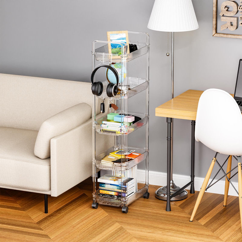 Clear 5 Tier Rolling Utility Cart With Wheels,Modern Bedside Cart For Baby Essentials,Nursery,Diaper Caddy,Baby Supplies,Rolling Storage Cart