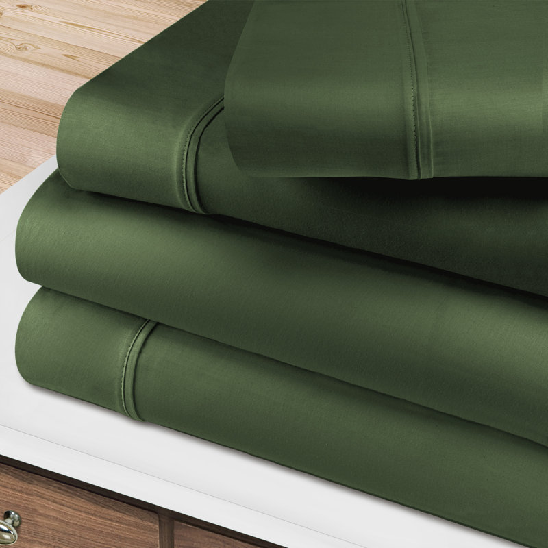 BNM Gisla Deep Pocket 400-Thread Count Standard Cotton Solid Sheet Set, Hunter Green, Split King Sheet Set with 2 Pillowcases