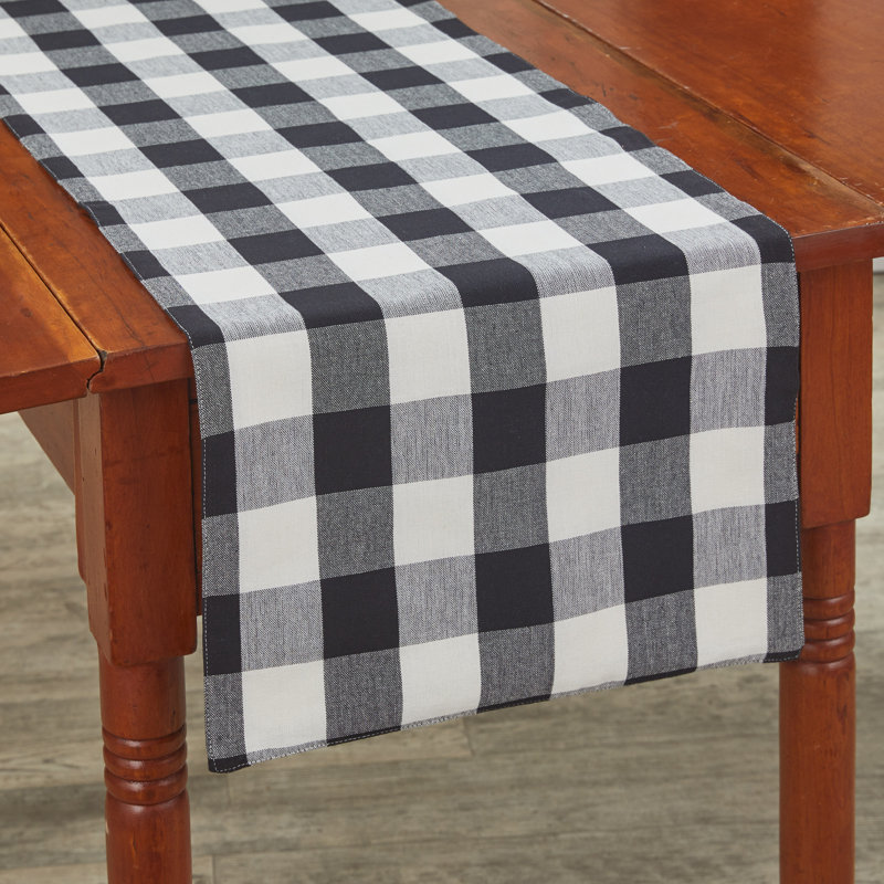 Serles Rectangular Checkered Table Runner, Black/Cream, 54" x 13"