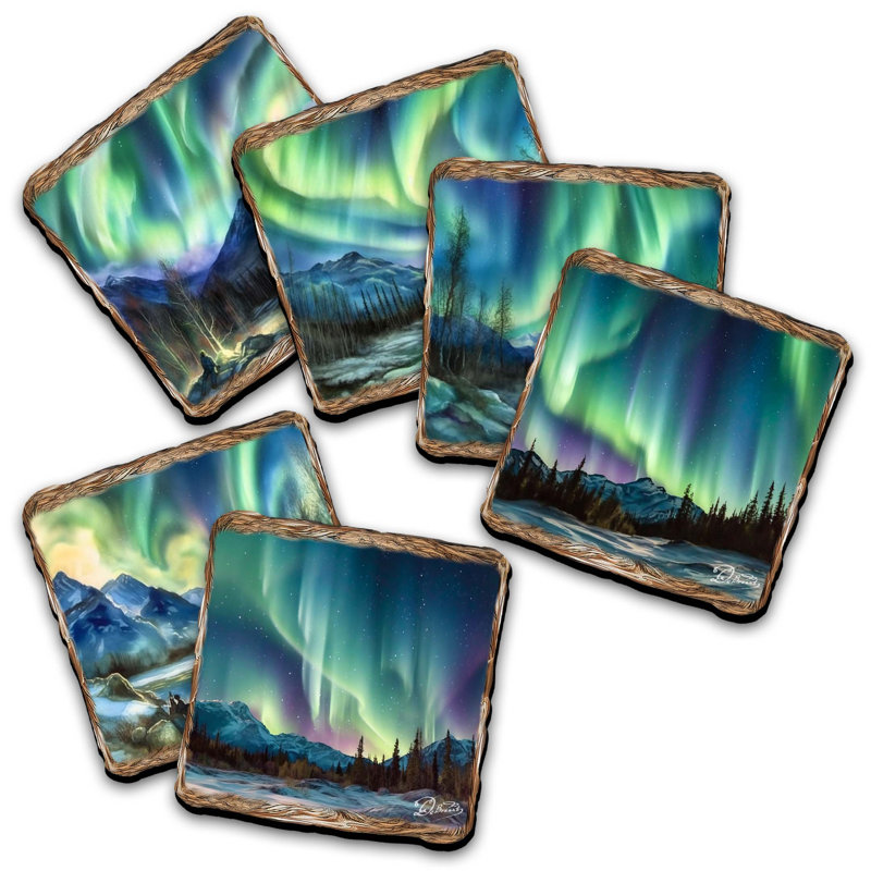 Ensemble de napperons et sous-verres en bois Nothern Lights