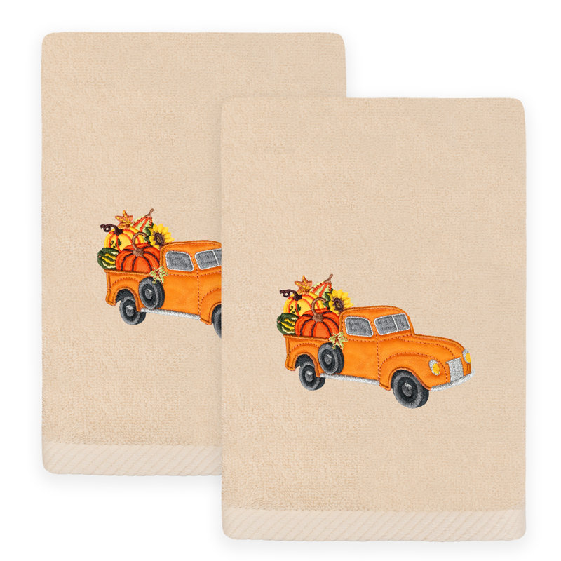  Linum Home Textiles Autumn Truck - Embroidered Luxury 100% Turkish Cotton Hand Towels, Sand
