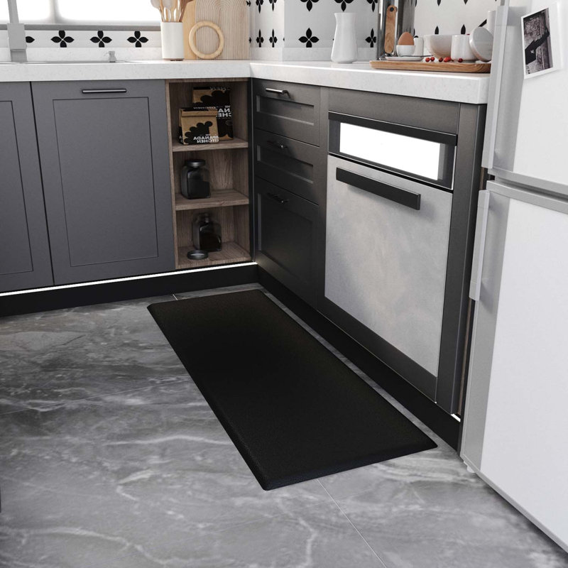 Black Thickened Kitchen Pu Leather Non-slip Floor Mat, Anti Fatigue Rug For Kitchen, Rectangle 1'7.69" x 3'11.24"