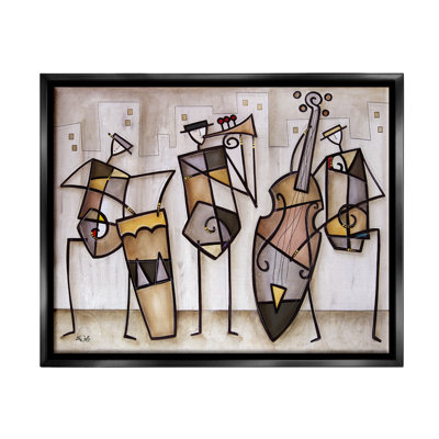 "Musical Trio", peinture moderne abstraite, jet noir, toile flottante encadrée par Eric Waugh