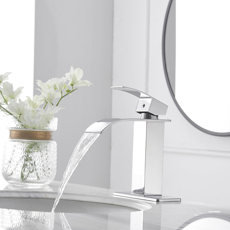 Waterfall Low-Arc Single Hole Bathroom Faucet, Polished Chrome