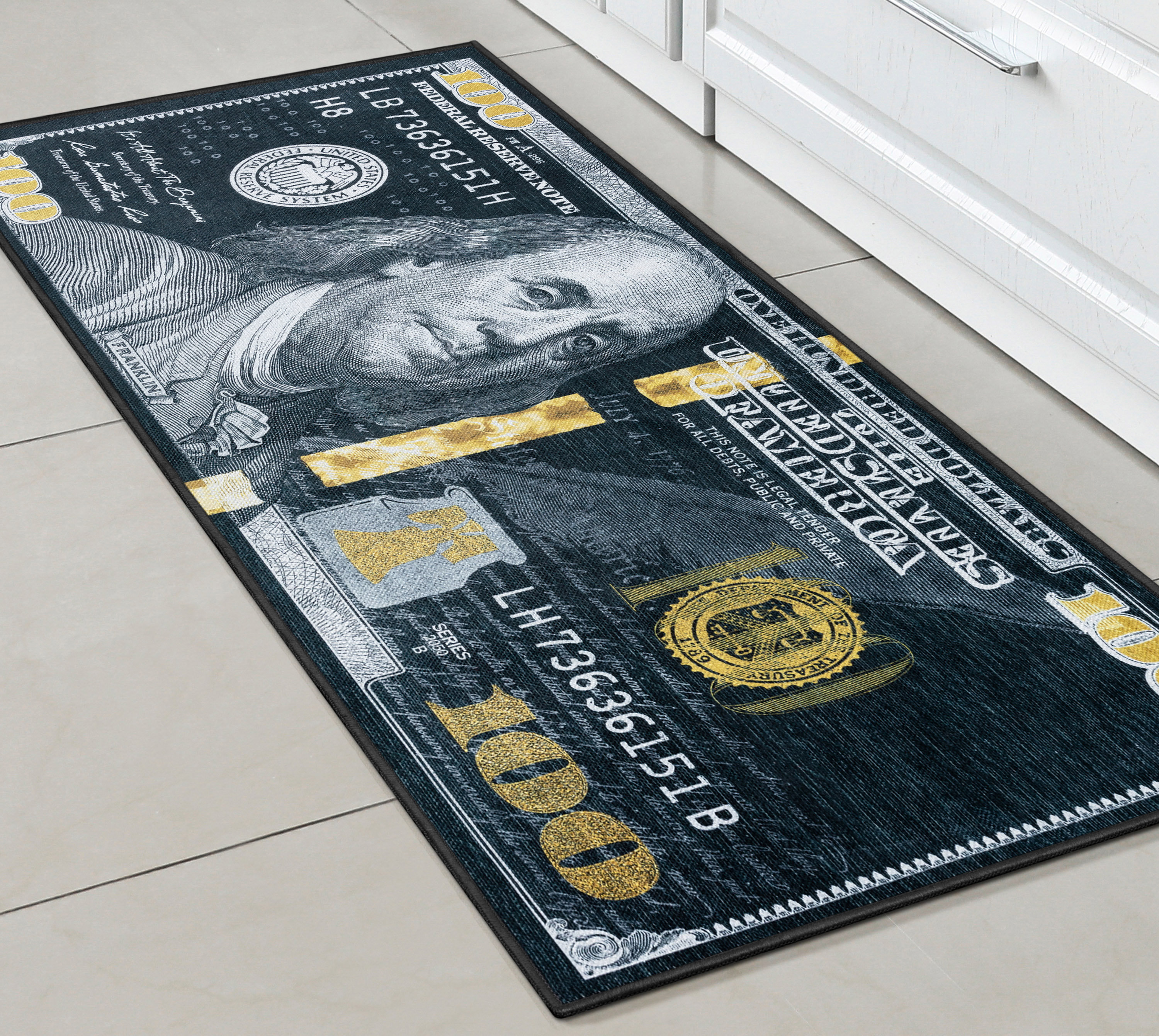 Well Woven Money Collection Dollar Front Novelty Black Gold Area Rug ...