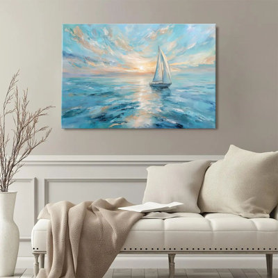 Art mural encadré pour le salon, impression sur toile moderne, impression sur toile, voiliers, vue sur la mer au coucher du soleil, peinture à l'huile impressionniste, art mural pour chambre d'hôtel