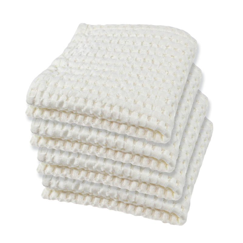 Waffle Washcloth Set of 4 – 100% Natural Cotton, Quick-Dry Exfoliating Wash Cloths, Modern Style, Cream