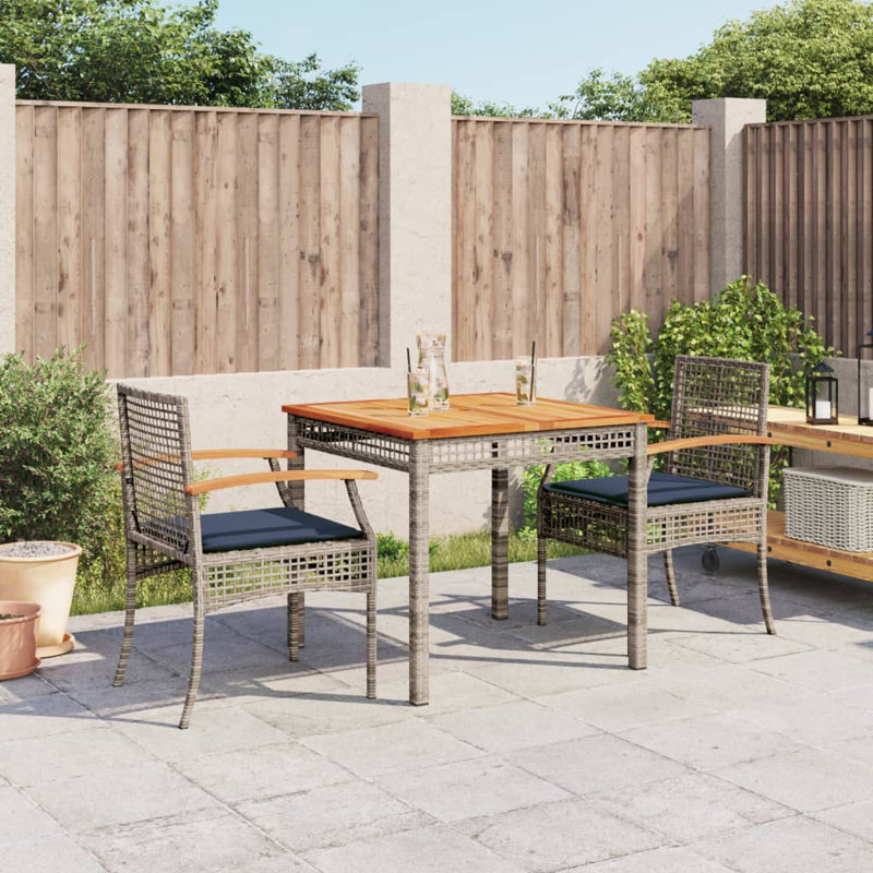 Bayou Breeze 5 Piece Patio Dining Set With Cushions Black Poly Rattan, Beige/Beige, 4