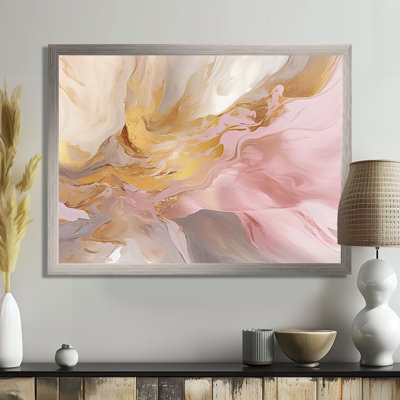 Exquisite Symphony Abstract Pink and Gold Pastel - Print
