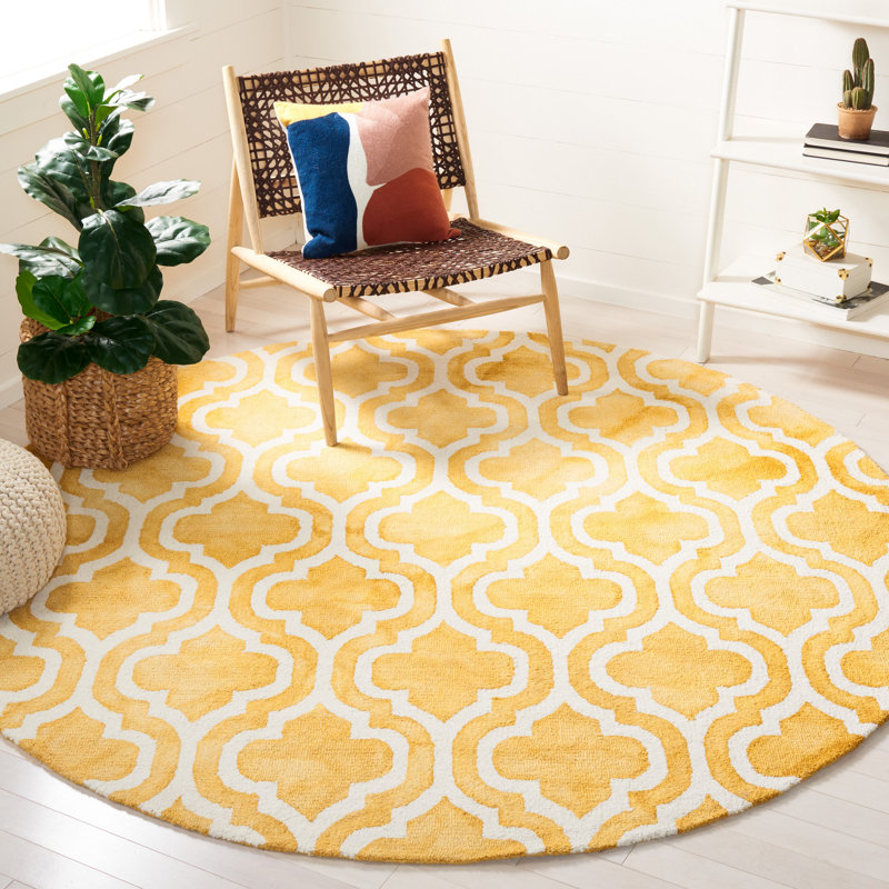 Degeorge Hand Tufted Wool Geometric Rug, Round 7'