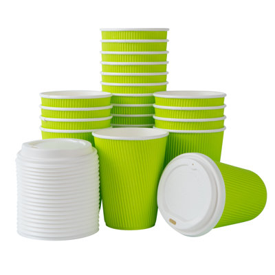 Restaurantware 12 Oz Coffee Cups Pack of 200 Ripple Wall Insulated Paper Cups, Green Disposable, For Hot Beverage With Built-In Insulation Non-Slip Grip For Coffee Shop Takeaway