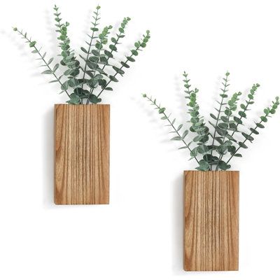 Ensemble de 2 vases à fleurs en bois avec eucalyptus artificiel pour maison de campagne