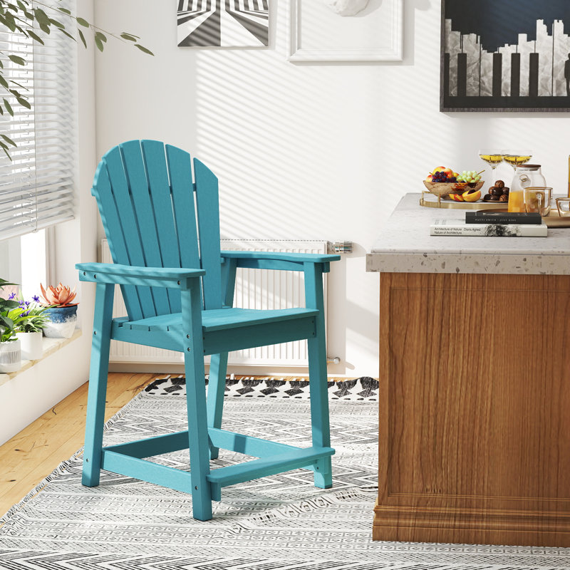 Outdoor HDPE Adirondack Chair / Patio Bar Stool, Teal