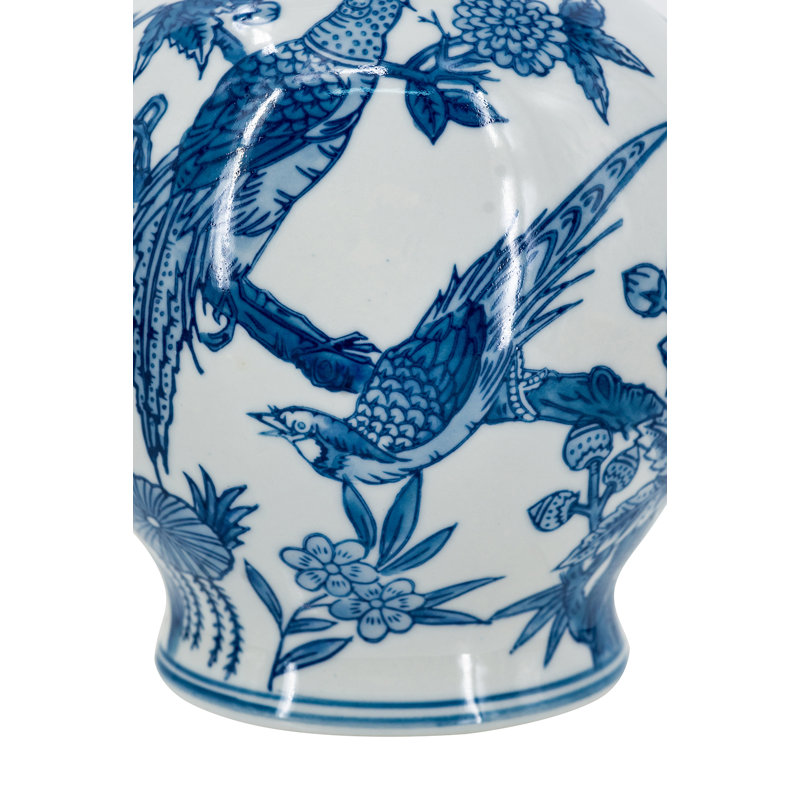 D6.5X8.5 "Vase sur pied en porcelaine bleue et blanche avec motifs inspirés de la nature