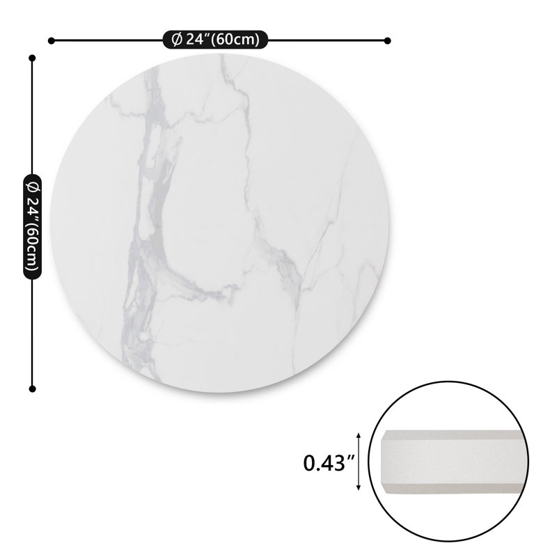 Plateau de table en céramique frittée à bords biseautés, H 0,43 po x L 23,6 po x l 23,6 po, Blanc