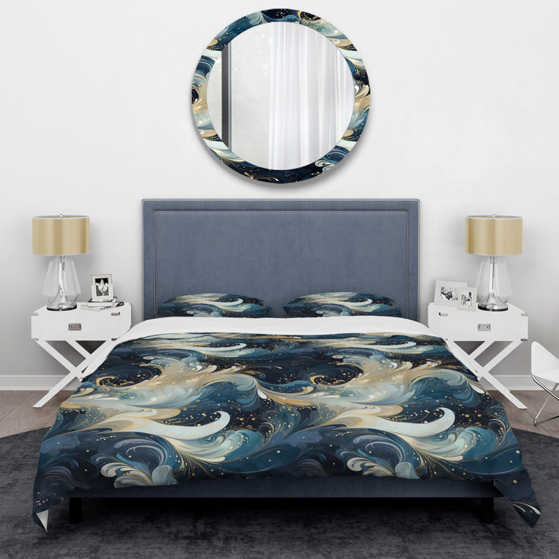 Ensemble de housse de couette en marbre Kalobe White Cosmic Marble Elegant Whirls - Microfibre polyester
