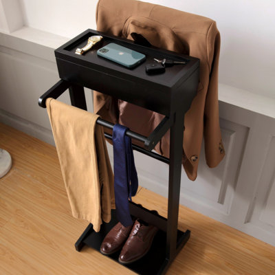 Portable Garment Rack Clothes Valet Stand With Storage Organizer Table Entryway Organizer Garment Rack