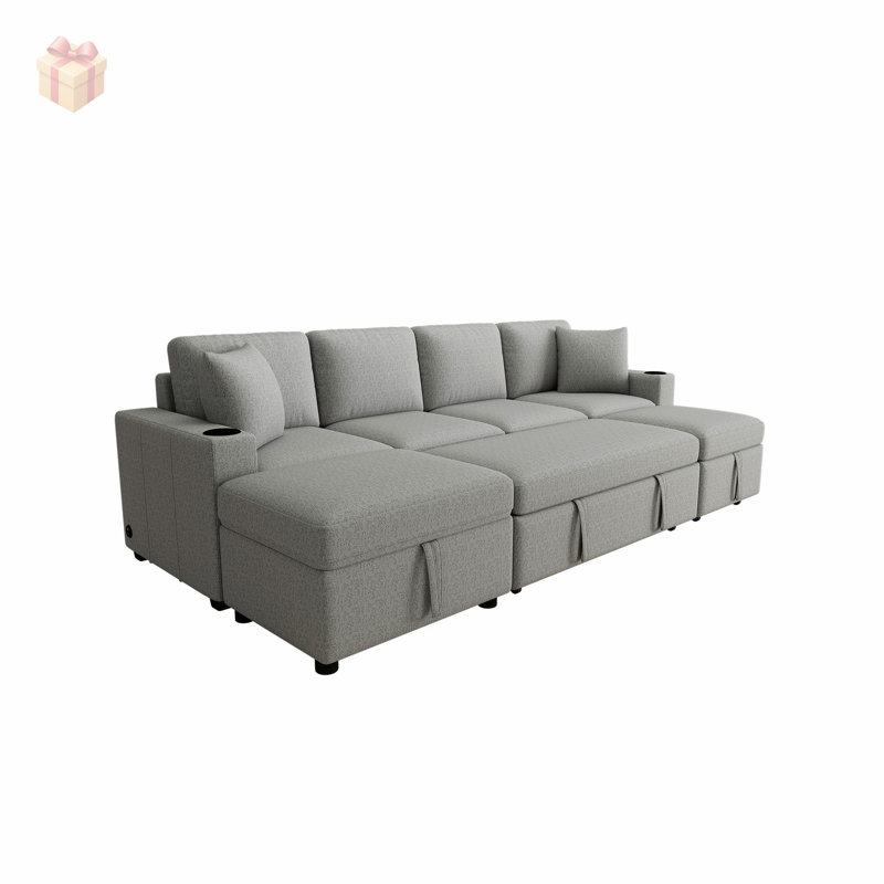 Canapé-lit modulaire convertible en chenille avec rangement caché, chargement USB et porte-gobelets doubles pour une vie moderne