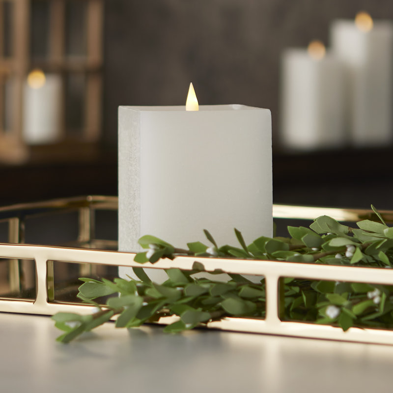 Bougie carrée classique sans flamme, Blanc / Blanc, 6 po x 4 po sans flamme