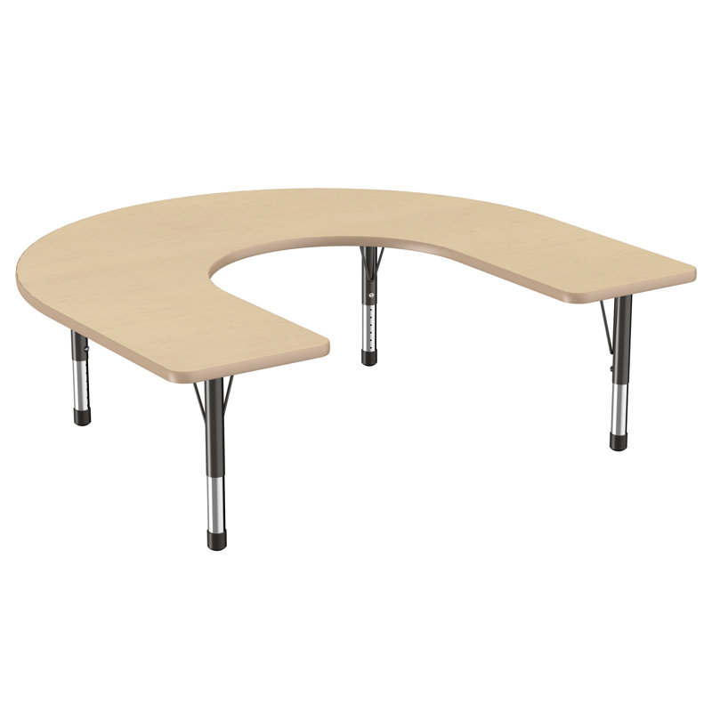 Table d'activité 60 "x 66" en forme de T avec pieds réglables, Érable / érable / noir, Épais, Maple