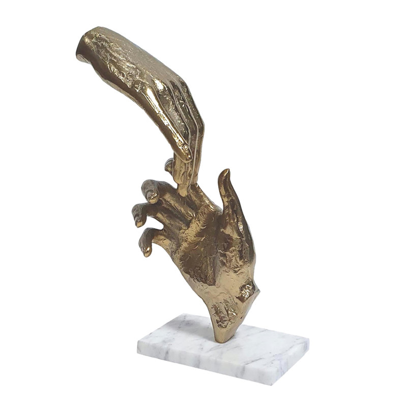 Hands Couple Sculpture on Marble Base - 8.5x4x13" - Gold