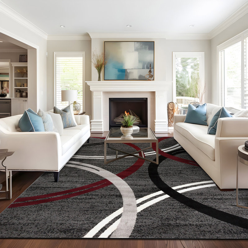 Tapis à motif géométrique Arnaldur, Rouge, Rectangle 8 pi 8 po x 12 pi
