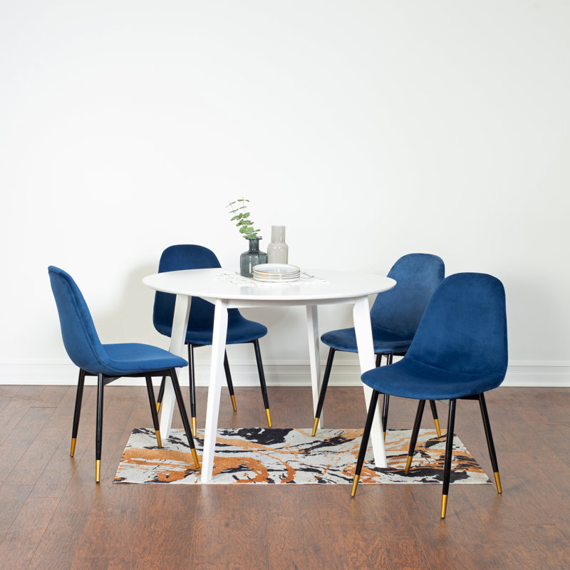 5-Piece Dining Set, White Round Dining Table With 4 Chairs, Blue