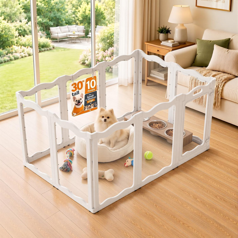 Parc à chiots d'intérieur modulaire en acrylique transparent avec base antidérapante pour les soins quotidiens des animaux de compagnie