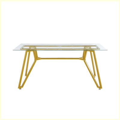 Table de salle à manger rectangulaire en verre de 70,9 pouces, pouvant accueillir de 1 à 8 personnes, table de salle à manger de cuisine moderne, équipée de pieds en métal robustes, convenant à la salle à manger, au salon, au bureau, en or