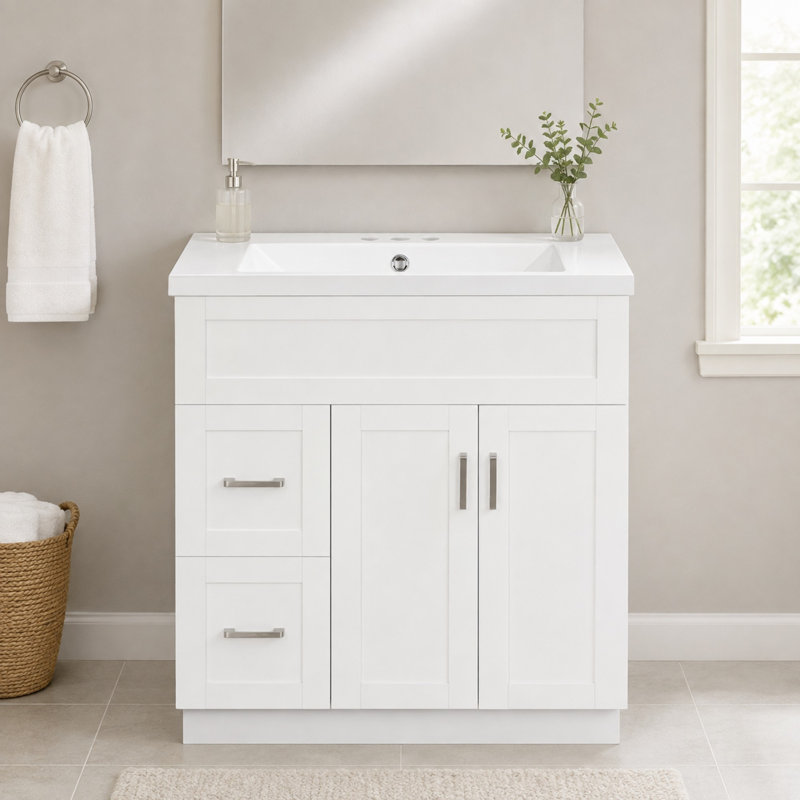 Meuble-lavabo blanc de 30 pouces avec tiroirs à gauche