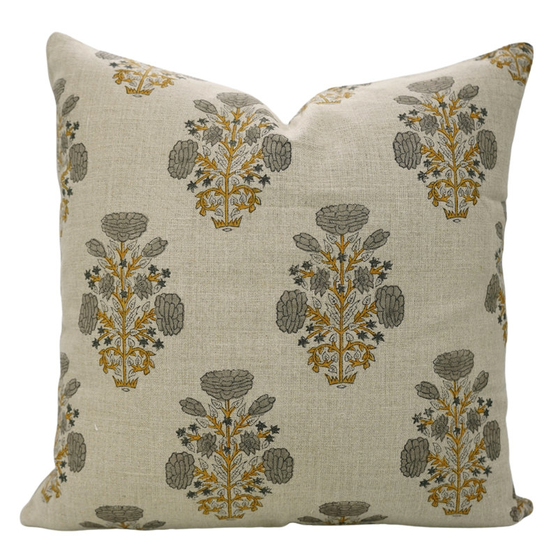 Housse de coussin Fabcline, Imprimé floral gris / jaune / bloc, H 36 po x l 14 po, Forme rectangulaire