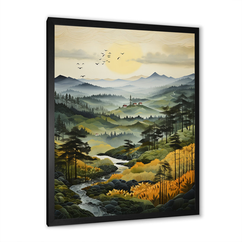«Balom Countryside Misty Morning Patchwork I», reproduction, Cadre photo noir, H 20 po x l 12 po x P 1 po