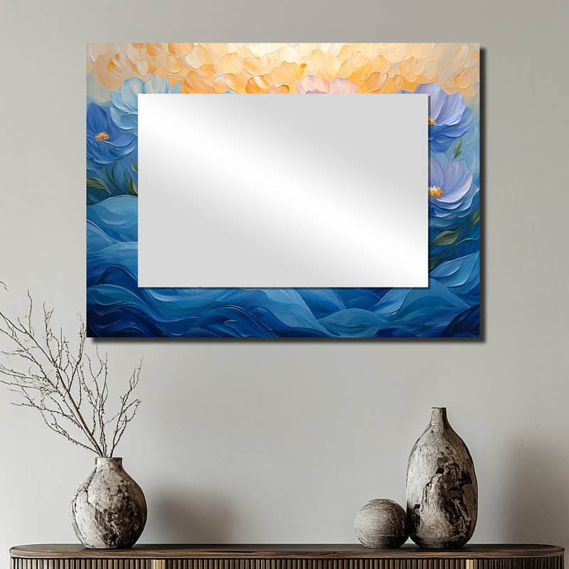 Pétales de pivoines bleues en harmonie II - miroir floral pour décoration murale - imprimé sur métal, 24 po x 32 po