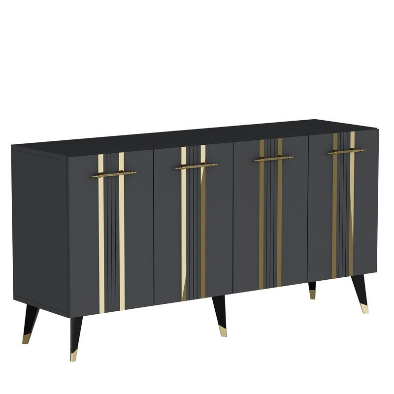 Modern Console Table, Anthracite & Gold, 100% Melamine Coated Particle Board, Thickness: 0.7 inches | Sleek Design with 28.5 in Leg Height, Perfect for Entryway & Living Room Decor