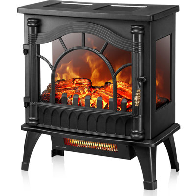 20''W Freestanding Electric Fireplace Stove with Realistic Flame, 5100 BTU Electric Fireplace Heater with Retro Design, 1000W/1500W, Dual Safety Protection for Living Room, Bedroom