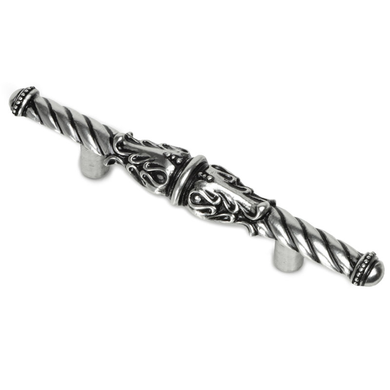 Acanthus 3 inches c.c. pull Romanesque style in Gilded Mercury, 3", Silver