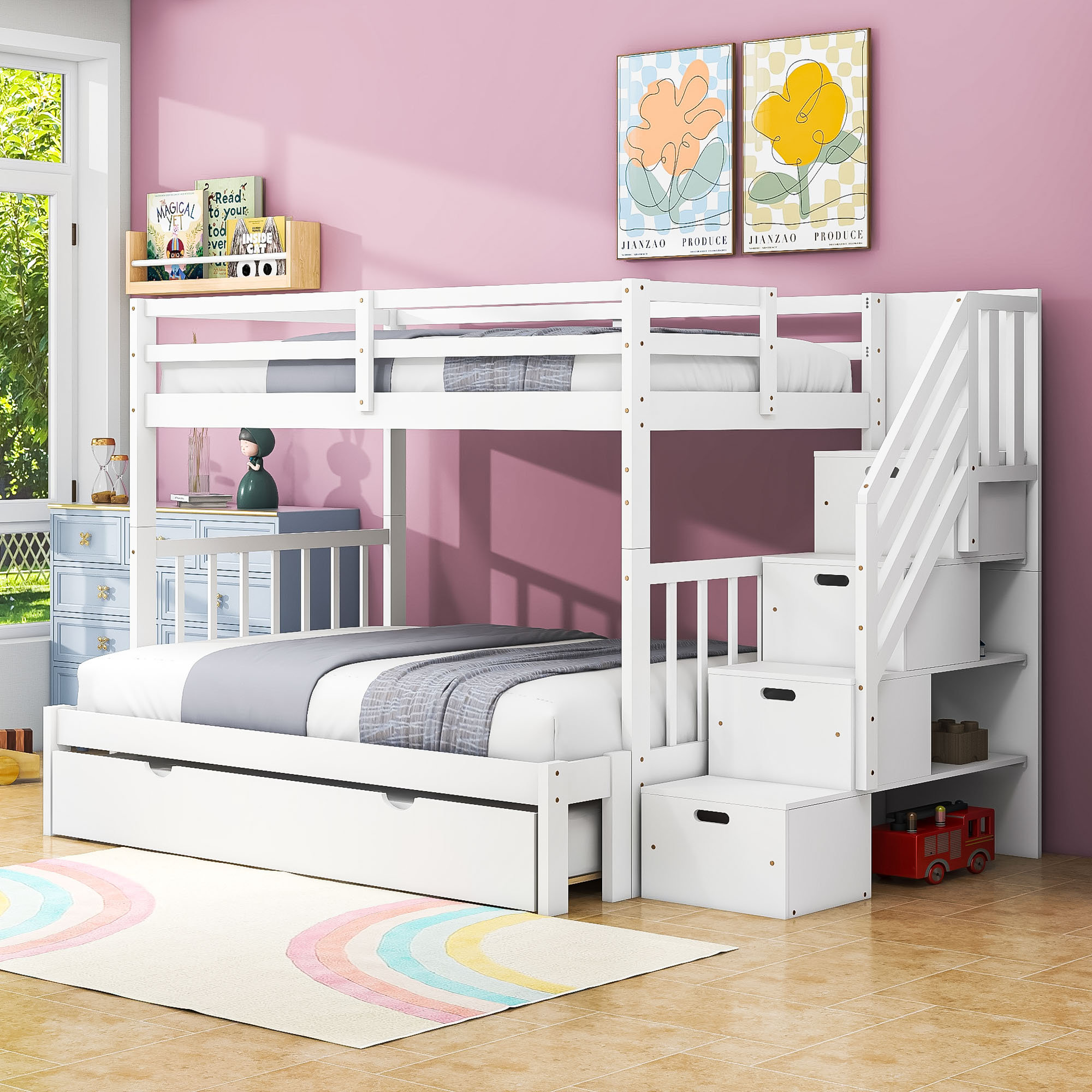Harriet Bee 4 Drawers Twin Over Twin/Full Bunk Bed With Twin Trundle ...