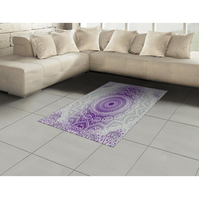 Gray and Purple High Density Long Fiber Poly Threads Decorative Area Rug Carpet, Rectangle 4' x 5'8"