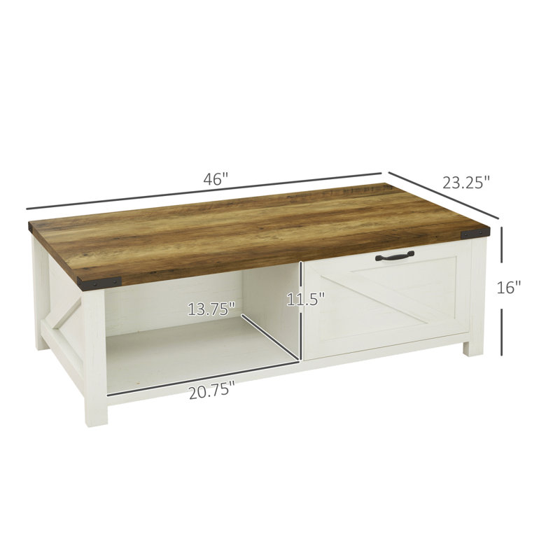 Farmhouse Coffee Table With Storage Drawer, Rustic Coffee Table For Living Room, Open Shelf