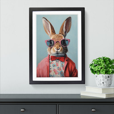 Rabbit With Glasses Painting - Single Picture Frame Print on Wood